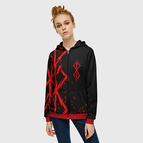 Женская толстовка на молнии КЛЕЙМО ЖЕРТВЫ BERSERK БЕРСЕРК / 3D-Красный – фото 3