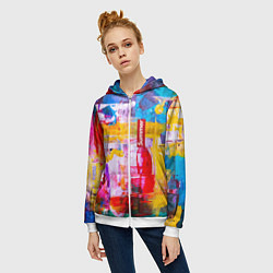 Толстовка на молнии женская Импрессионизм Лето Абстракция Impressionism Summer, цвет: 3D-белый — фото 2