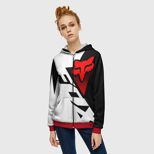 Женская толстовка на молнии MOTO FOX - Мотокросс / 3D-Красный – фото 3