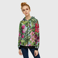 Толстовка на молнии женская Цветы Эдема, цвет: 3D-черный — фото 2
