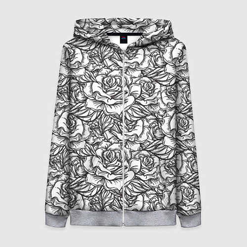 Женская толстовка на молнии Цветы Много Белых Роз / 3D-Меланж – фото 1