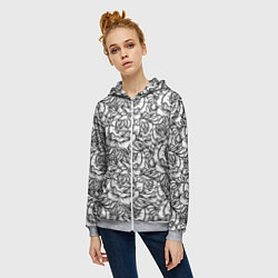 Толстовка на молнии женская Цветы Много Белых Роз, цвет: 3D-меланж — фото 2