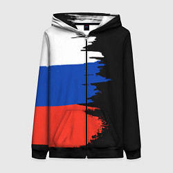 Толстовка на молнии женская Российский триколор на темном фоне, цвет: 3D-черный