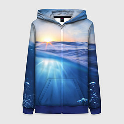 Толстовка на молнии женская Грань между небом и водой, цвет: 3D-синий