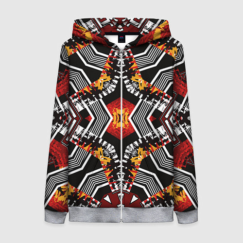 Женская толстовка на молнии Арабский орнамент в красно -желто-черных тонах / 3D-Меланж – фото 1