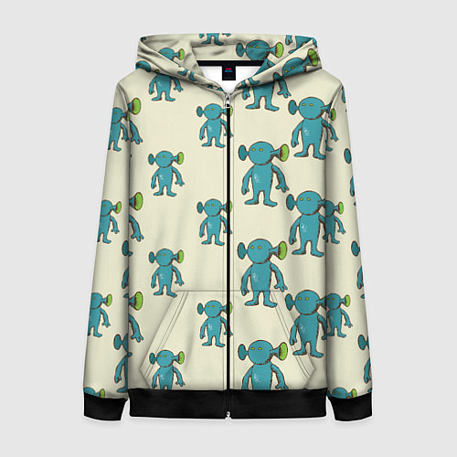 Женская толстовка на молнии Милые зеленые человечки / 3D-Черный – фото 1