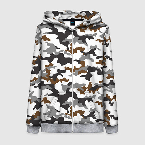 Женская толстовка на молнии Камуфляж Чёрно-Белый Camouflage Black-White / 3D-Меланж – фото 1