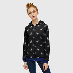 Толстовка на молнии женская Голуби на черном паттерн, цвет: 3D-синий — фото 2