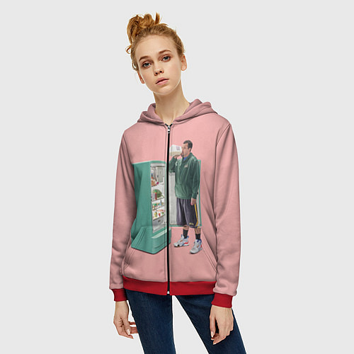 Женская толстовка на молнии Адам Сэндлер пьет молоко / 3D-Красный – фото 3