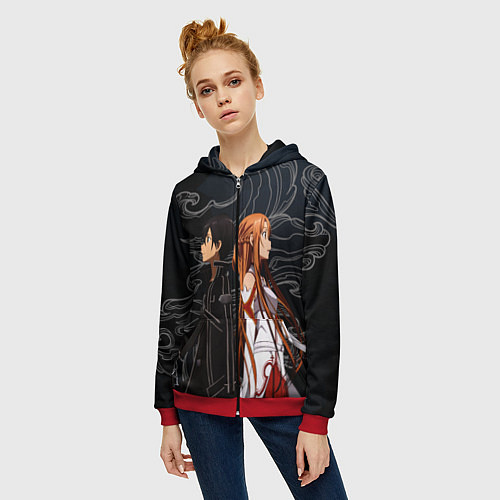 Женская толстовка на молнии Кирито и Асуна - Sword Art Online / 3D-Красный – фото 3