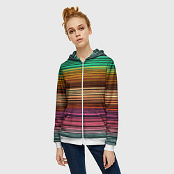 Толстовка на молнии женская Multicolored thin stripes Разноцветные полосы, цвет: 3D-белый — фото 2