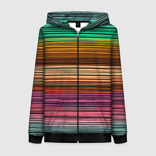 Женская толстовка на молнии Multicolored thin stripes Разноцветные полосы / 3D-Черный – фото 1