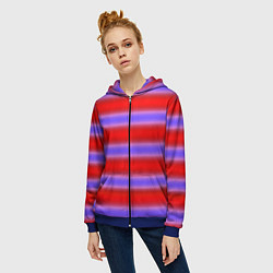 Толстовка на молнии женская Striped pattern мягкие размытые полосы красные фио, цвет: 3D-синий — фото 2