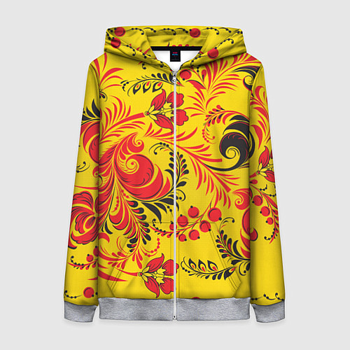 Женская толстовка на молнии Хохломская Роспись Цветы / 3D-Меланж – фото 1