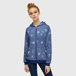 Толстовка на молнии женская Gray-Blue Star Pattern, цвет: 3D-синий — фото 2