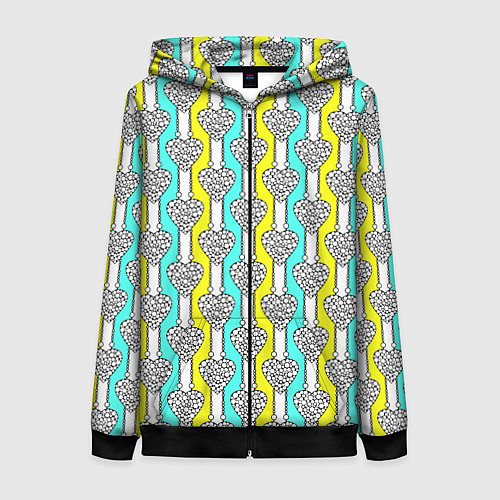 Женская толстовка на молнии Striped multicolored pattern with hearts / 3D-Черный – фото 1