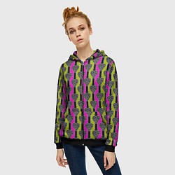 Толстовка на молнии женская Striped multicolored pattern Сердце, цвет: 3D-черный — фото 2