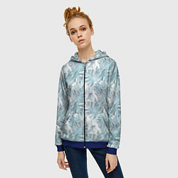 Толстовка на молнии женская Голубые листья пальмы на белом, цвет: 3D-синий — фото 2