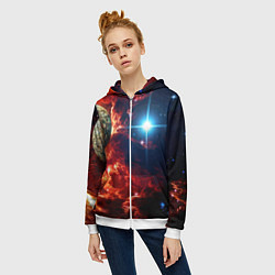 Толстовка на молнии женская Яркая звезда в космическом пространстве, цвет: 3D-белый — фото 2