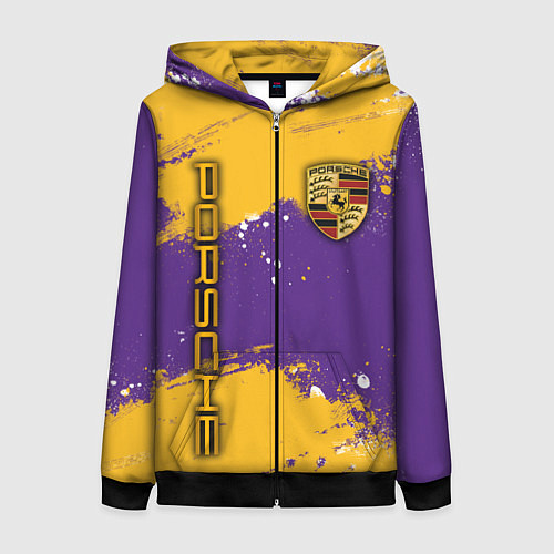 Женская толстовка на молнии PORSCHE- LAKERS COLORS / 3D-Черный – фото 1