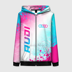 Женская толстовка на молнии Audi neon gradient style: символ и надпись вертика