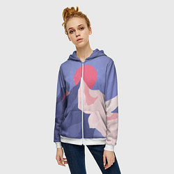 Толстовка на молнии женская Пейзаж гор и леса в стиле ретро, цвет: 3D-белый — фото 2
