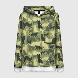 Толстовка на молнии женская Кошачий камуфляж в зеленой гамме, цвет: 3D-белый