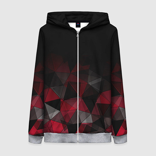 Женская толстовка на молнии Черно-красный геометрический / 3D-Меланж – фото 1