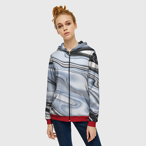 Женская толстовка на молнии Серебристая поверхность воды / 3D-Красный – фото 3