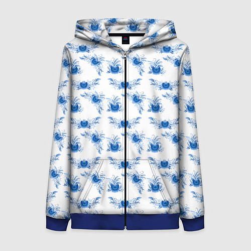 Женская толстовка на молнии Blue floral pattern / 3D-Синий – фото 1