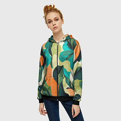 Толстовка на молнии женская Multicoloured camouflage, цвет: 3D-черный — фото 2