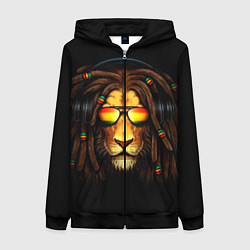 Толстовка на молнии женская Лев в наушниках с дредами, цвет: 3D-черный