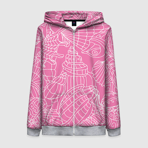 Женская толстовка на молнии Океанские ракушки - паттерн / 3D-Меланж – фото 1