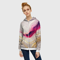 Толстовка на молнии женская Золотые и розовые мраморные узоры, цвет: 3D-белый — фото 2