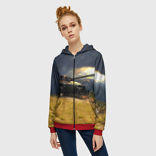 Женская толстовка на молнии Танк Е100 / 3D-Красный – фото 3