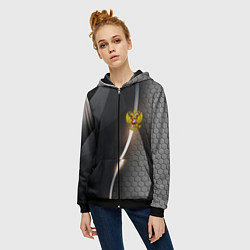 Толстовка на молнии женская Герб РФ киберпанк, цвет: 3D-черный — фото 2