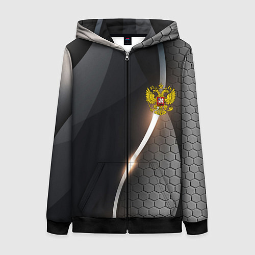 Женская толстовка на молнии Герб РФ киберпанк / 3D-Черный – фото 1