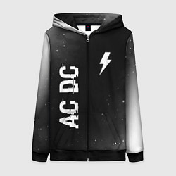 Толстовка на молнии женская AC DC glitch на темном фоне: надпись, символ, цвет: 3D-черный