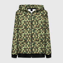 Толстовка на молнии женская Милитари пазлы, цвет: 3D-черный