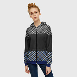 Толстовка на молнии женская Комбинированный клетчатый узор в серо-синих тонах, цвет: 3D-синий — фото 2