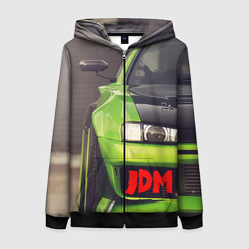 Женская толстовка на молнии JDM машина зеленая тюнингованная / 3D-Черный – фото 1