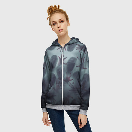 Женская толстовка на молнии Scary faces trying to get out / 3D-Меланж – фото 3