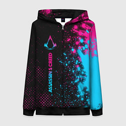 Толстовка на молнии женская Assassins Creed - neon gradient: по-вертикали, цвет: 3D-черный