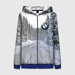 Женская толстовка на молнии BMW - зимняя дорога через лес
