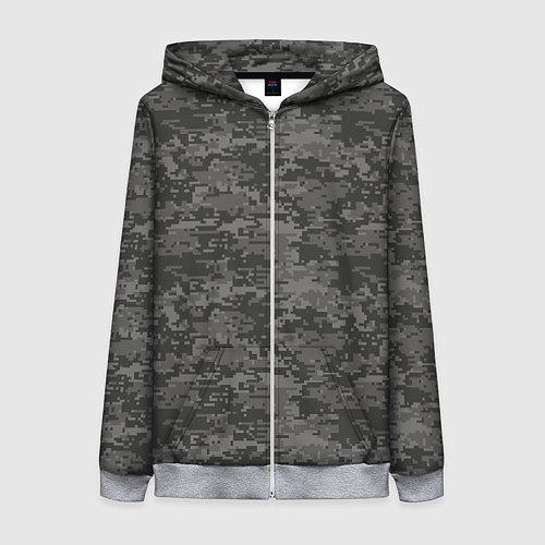 Женская толстовка на молнии Камуфляж AOR-2 серый пиксель / 3D-Меланж – фото 1
