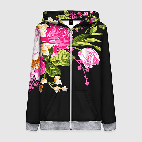 Женская толстовка на молнии Букет цветов / 3D-Меланж – фото 1