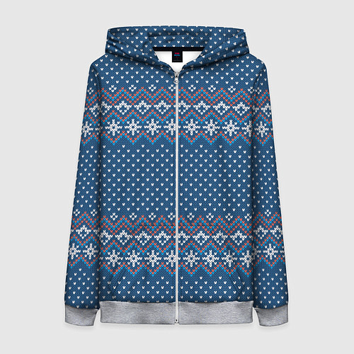 Женская толстовка на молнии Вязанный стиль - классика / 3D-Меланж – фото 1