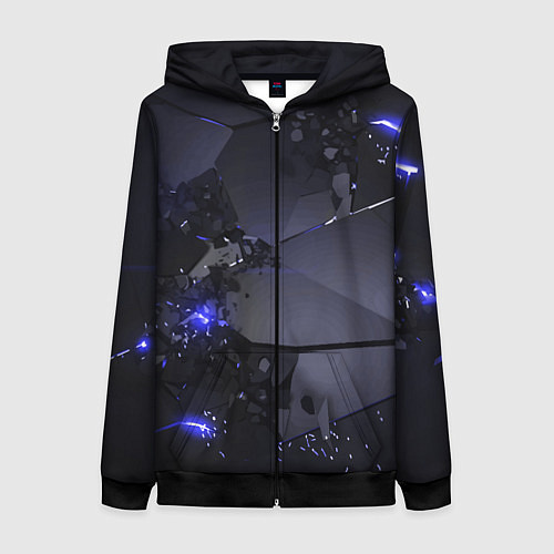 Женская толстовка на молнии Неоновые плиты, взрыв / 3D-Черный – фото 1