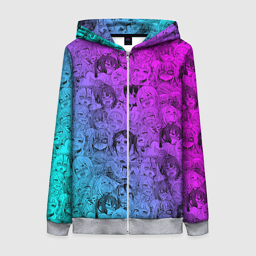 Женская толстовка на молнии Ахегао девушки градиент / 3D-Меланж – фото 1