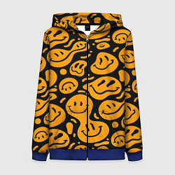 Толстовка на молнии женская Растекающийся оранжевый смайл, цвет: 3D-синий